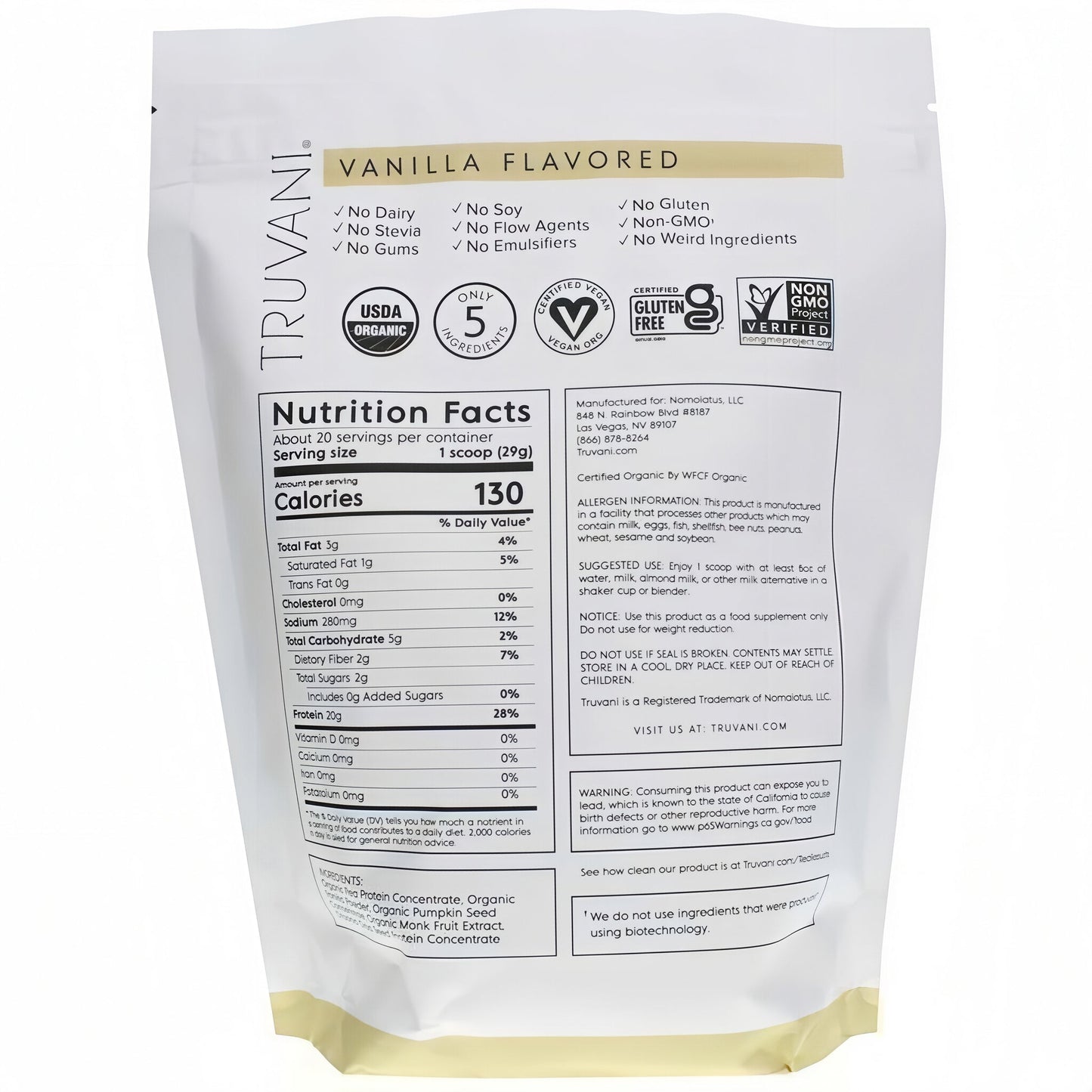 Truvani Organic Plant Based Protein Powder